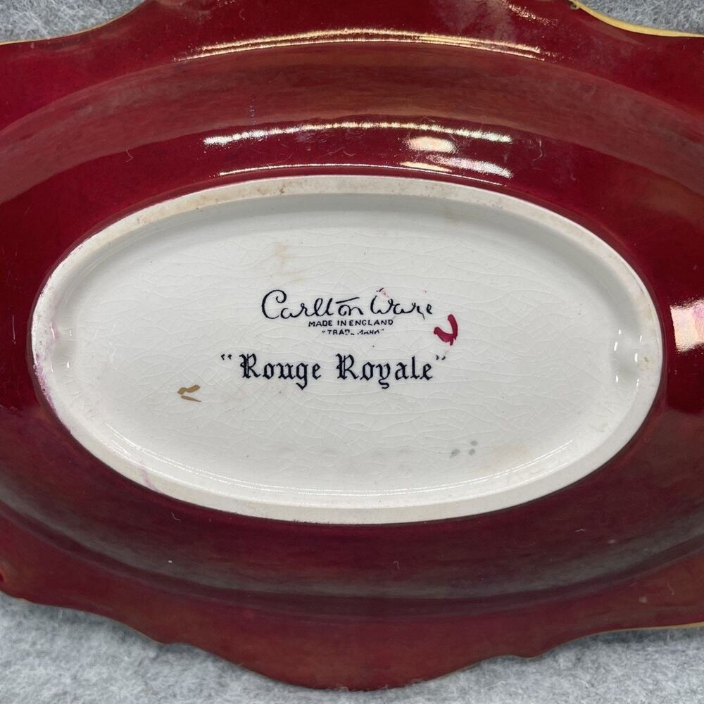 Carlton Ware Handpainted Rouge Royale Gold Gilded Plate Leaf Shaped Trinket Dish - Picture 2 of 9